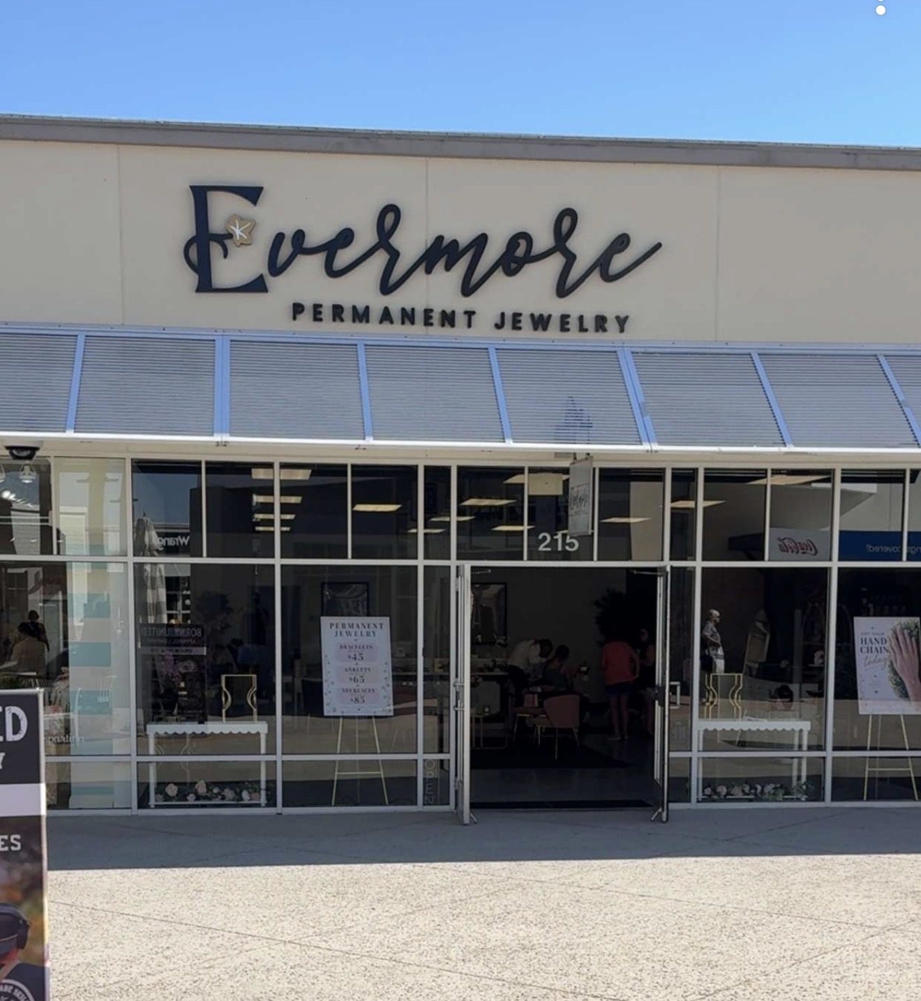 Evermore Permanent Jewelry storefront at Tanger Outlets in Myrtle Beach, SC
